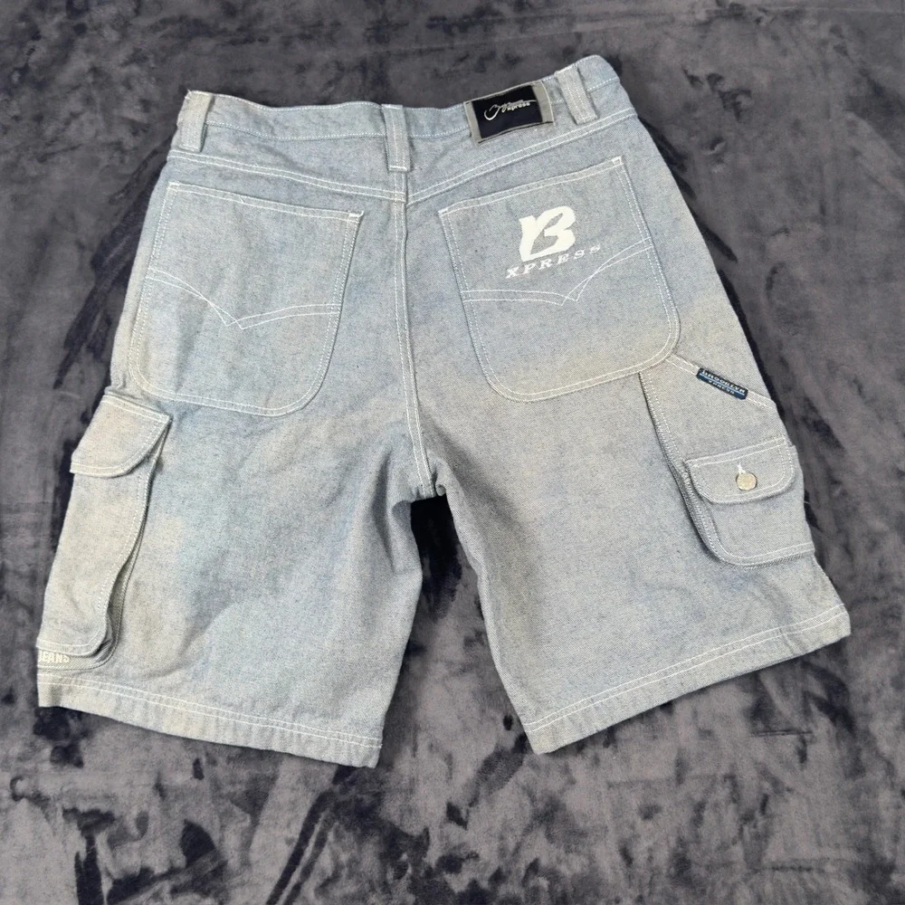 Brooklyn Xpress Denim Cargo Shorts Mens 36 Blue Y2K Baggy JNCO Type